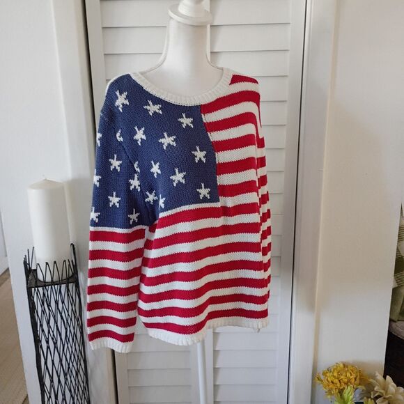Grayson Threads American Flag loose knit Casual Sweater XL - Picture 2 of 8